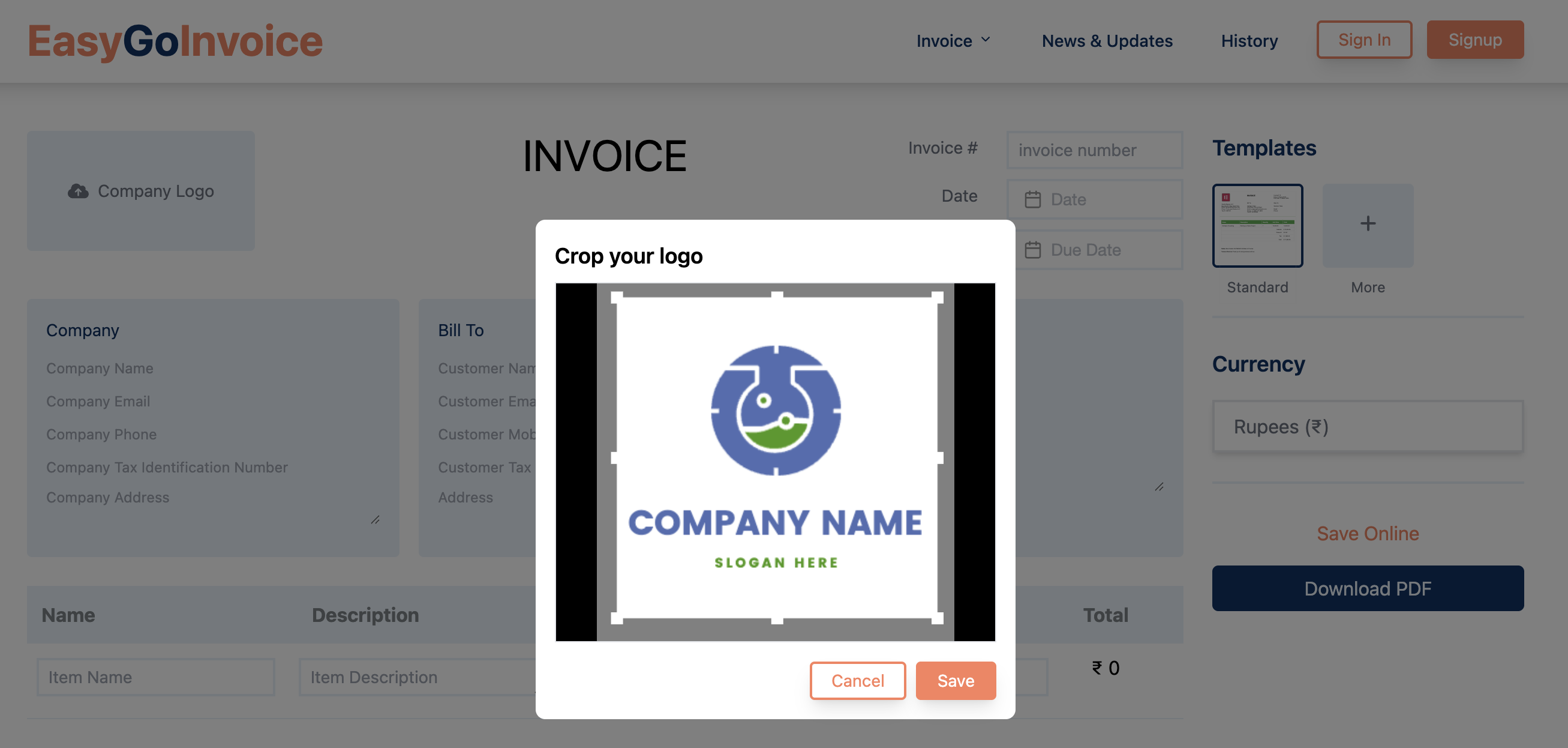 Logo Upload & Crop