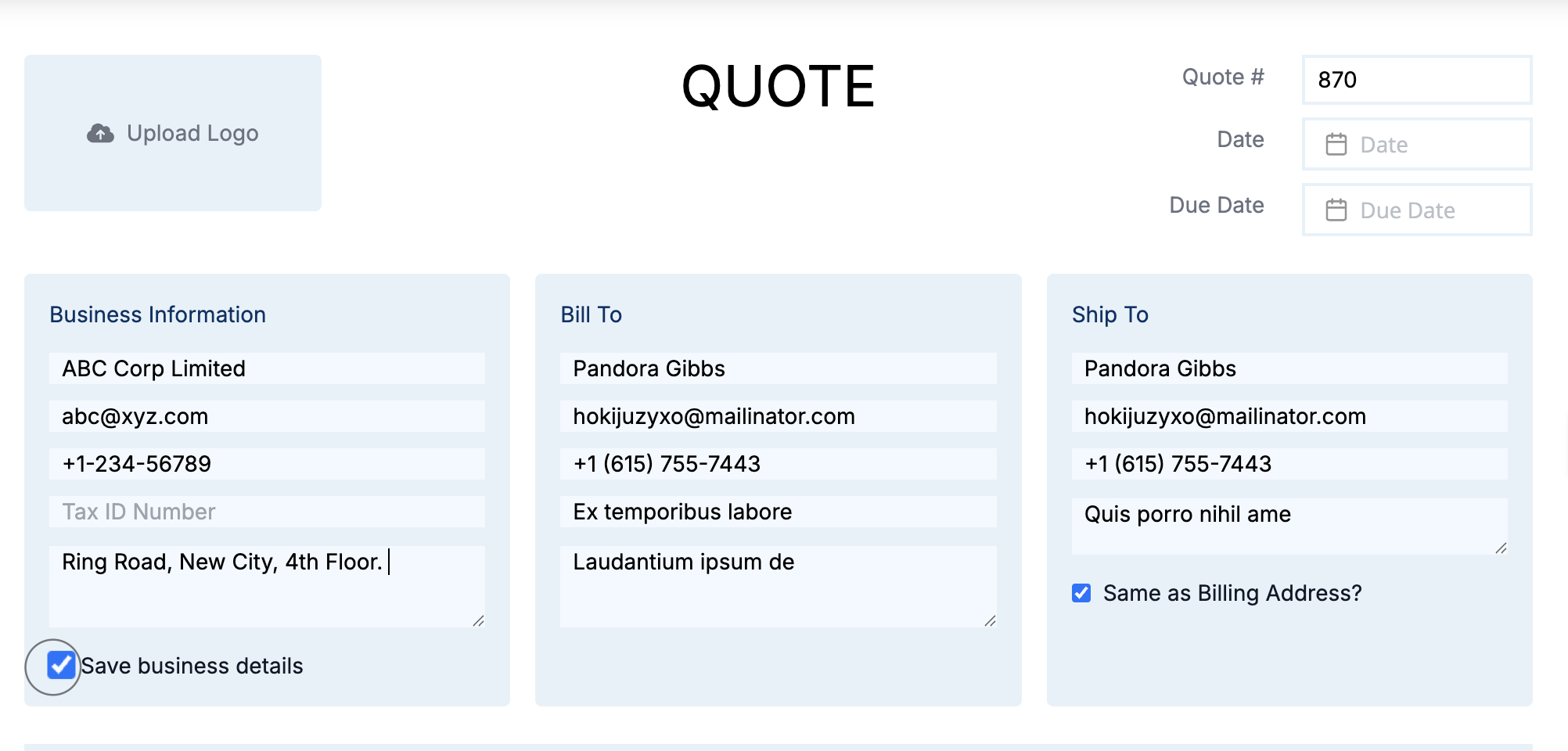 Save Company Details